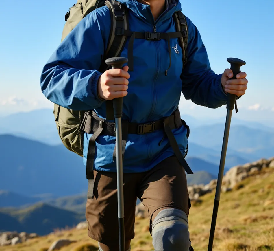 Hiker trekking through scenic mountain landscape