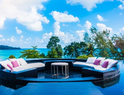 Luxury oceanfront terrace with pool